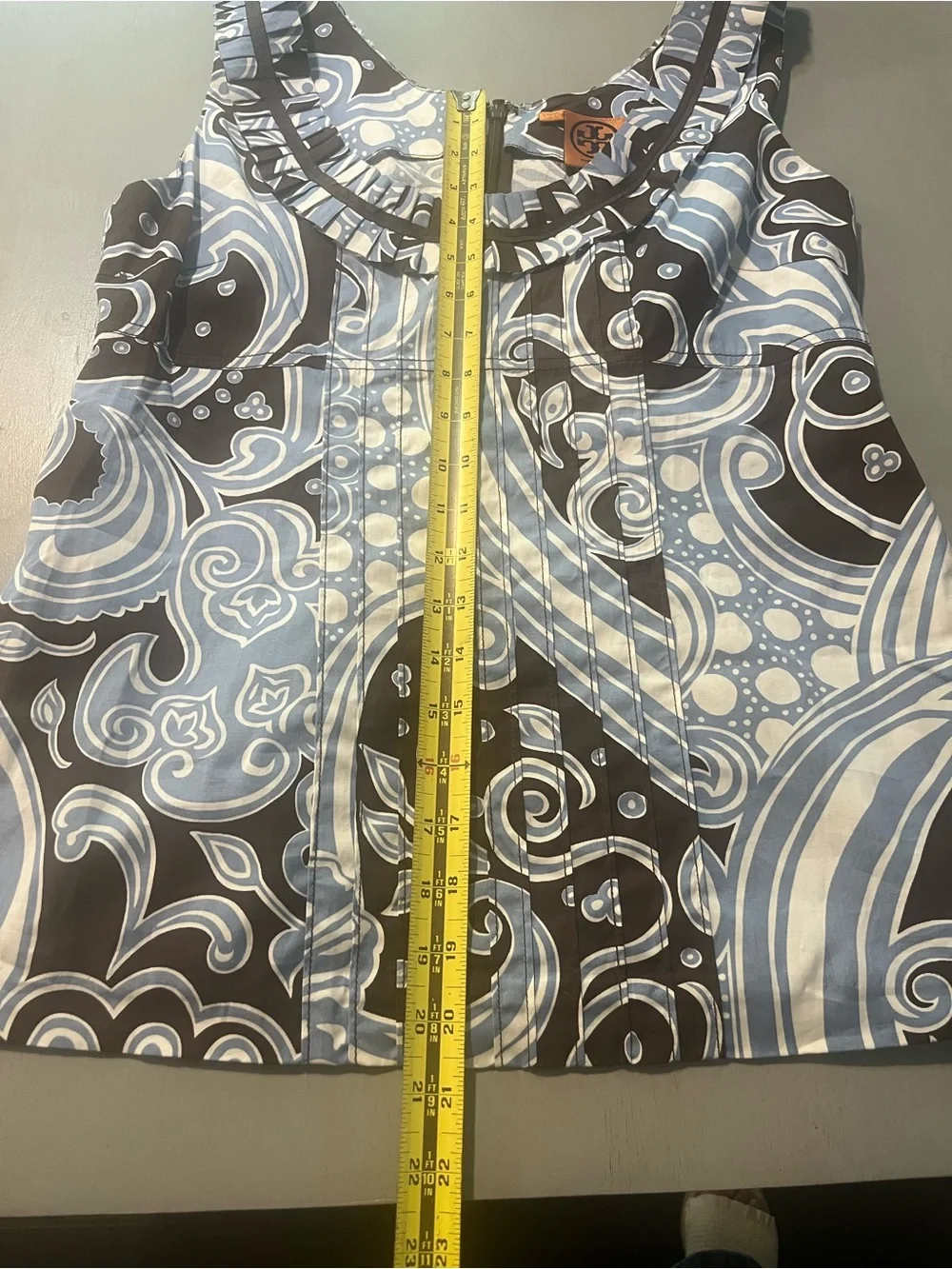 Tory Burch Blue & Brown Paisley Sleeveless Cotton Blouse - Size 8